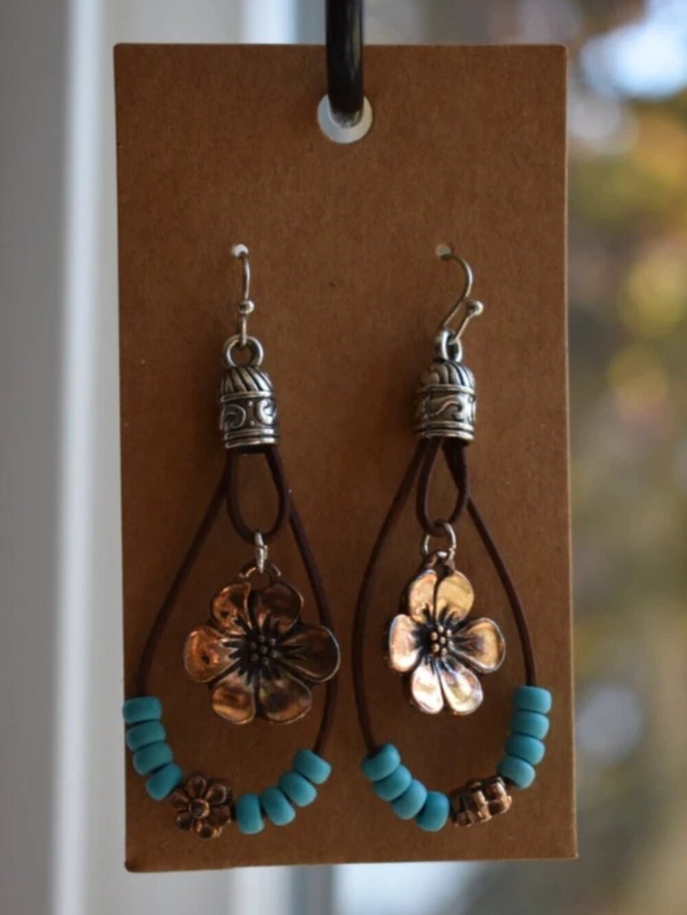 Boho Western Leather & Turquoise Beaded Dangle Earrings